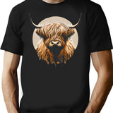 Funny Vintage Scottish Highland Cow Heilan Coo T-Shirt - Black