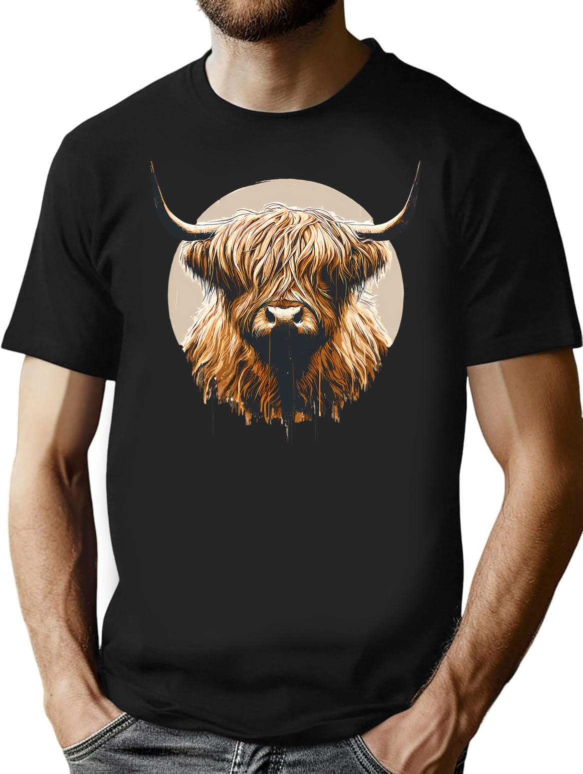 Funny Vintage Scottish Highland Cow Heilan Coo T-Shirt - Black