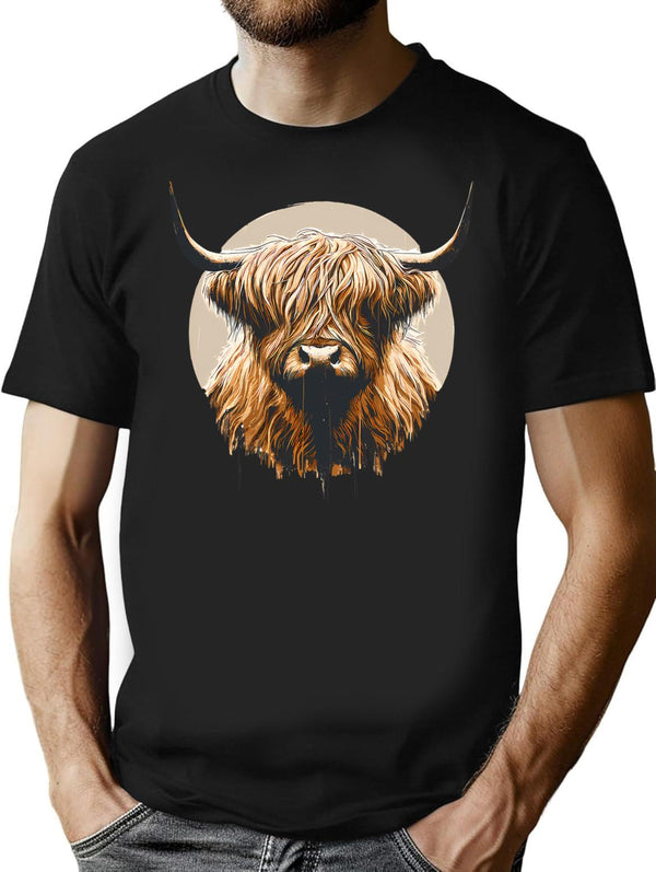 Funny Vintage Scottish Highland Cow Heilan Coo T-Shirt - Black
