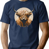 Funny Vintage Scottish Highland Cow Heilan Coo T-Shirt - Navy