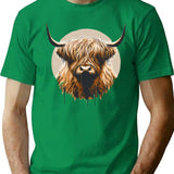 Funny Vintage Scottish Highland Cow Heilan Coo T-Shirt - Green