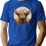 Funny Vintage Scottish Highland Cow Heilan Coo T-Shirt - Blue