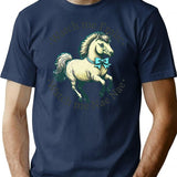 Funny Vintage Storybook Horse T-Shirt - Retro Graphic Casual Tee - Navy