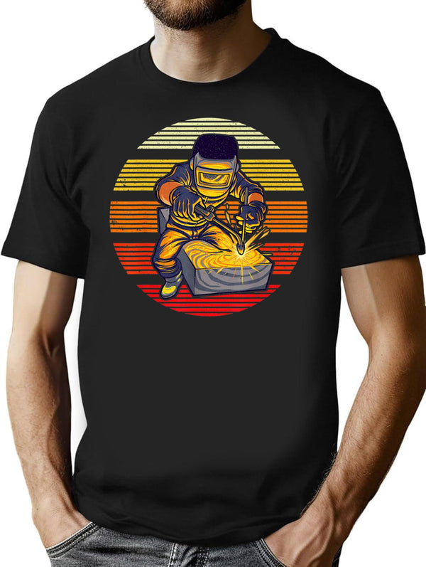 Funny Vintage Sunset Welder Costume Weld Worker T-Shirt - Black