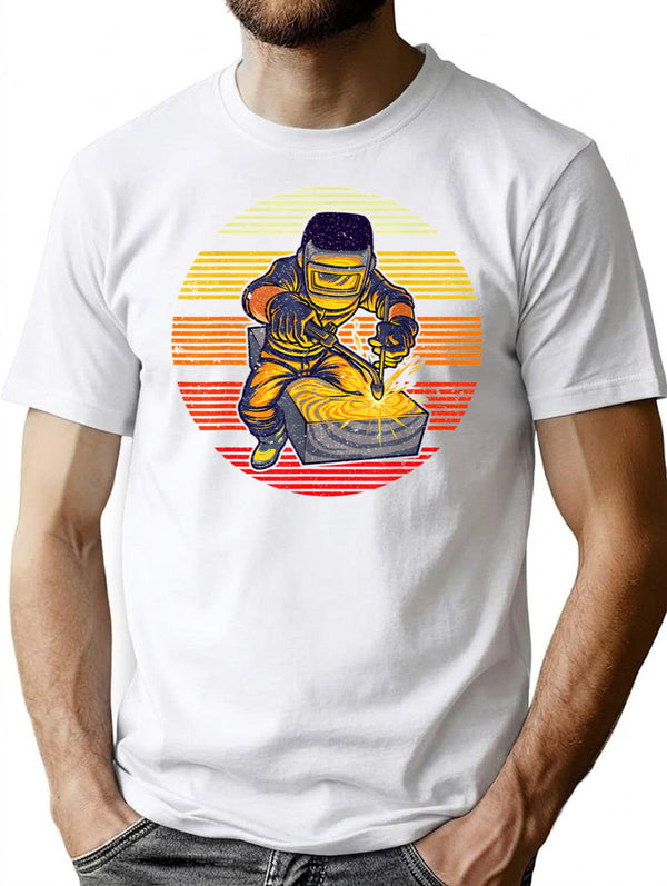 Funny Vintage Sunset Welder Costume Weld Worker T-Shirt - White