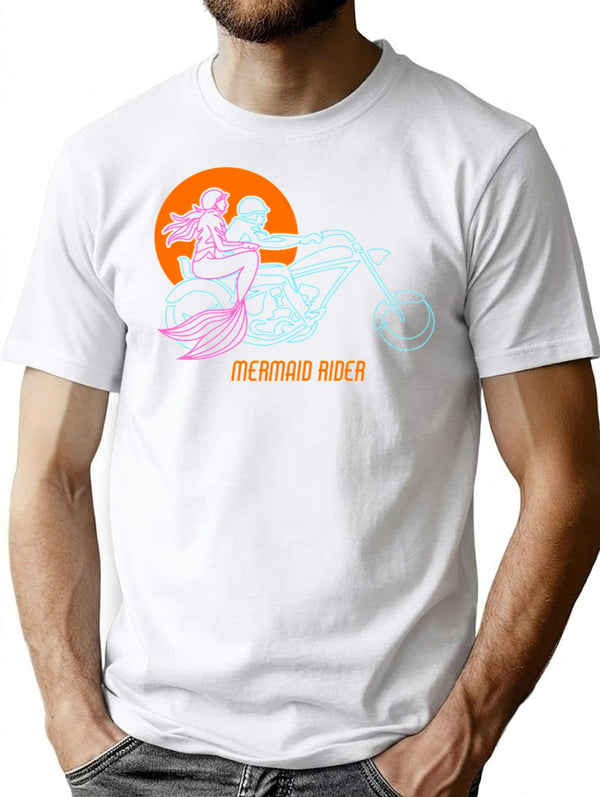 Funny Women's Biker T-shirt - Mermaids Who Love Motorcycles - White