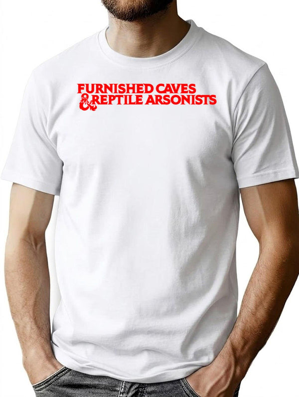 Furnished Caves Reptile Arsonists 5ed T-Shirt - Retro Graphic Tee for Men & Women - White