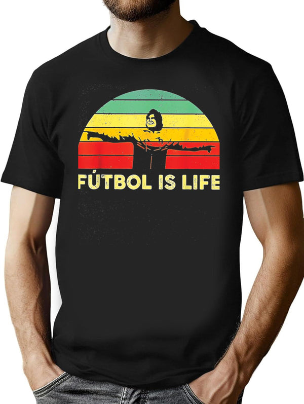 Futbol Is Life Retro Vintage T-Shirt - Retro Graphic Casual Tee - Black