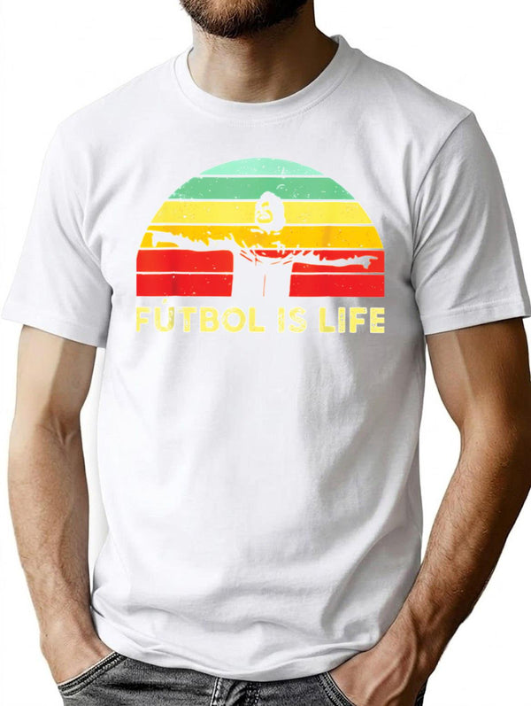 Futbol Is Life Retro Vintage T-Shirt - Retro Graphic Casual Tee - White