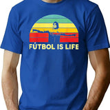 Futbol Is Life Retro Vintage T-Shirt - Retro Graphic Casual Tee - Blue