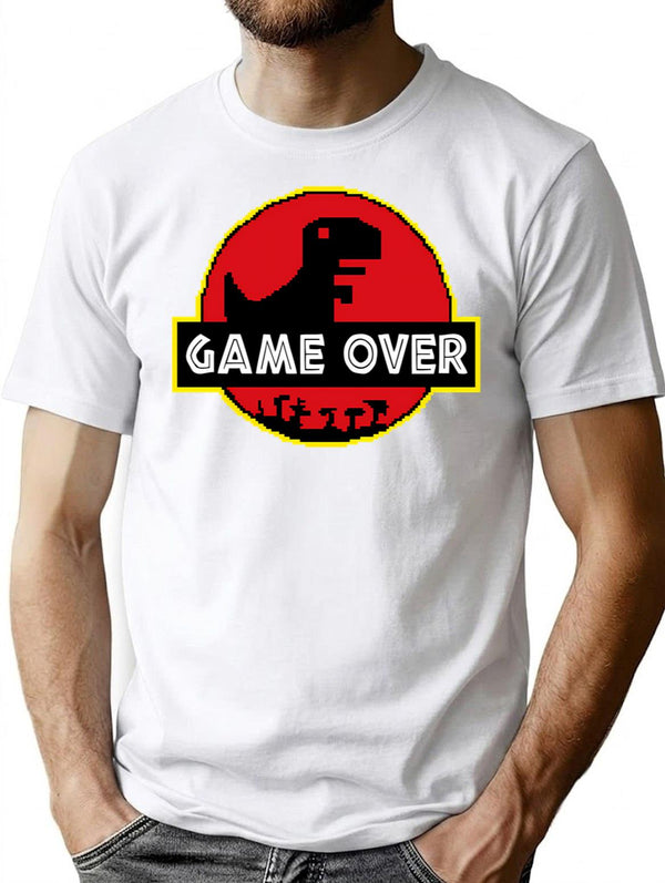 Game Over Video Dino Park No Internet Signal T-Shirt for Men & Women, T-Shirts Graphic Tee - White