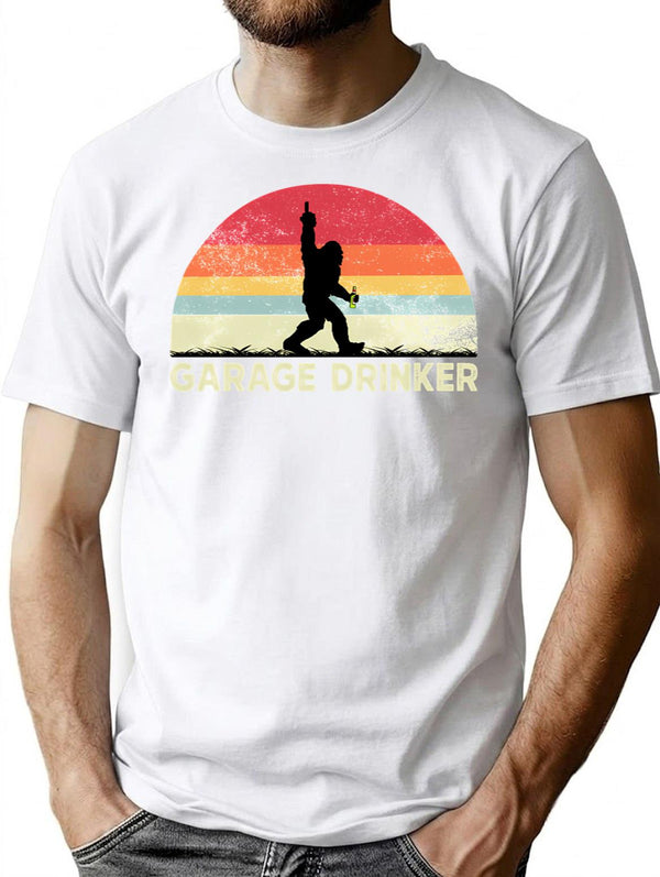 Garage Drinker Vintage T-Shirt - Retro Graphic Casual Tee - White
