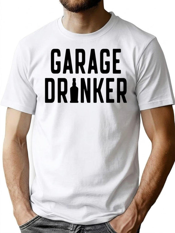 Garage Drinker T-Shirt - Retro Graphic Tee for Men & Women - White