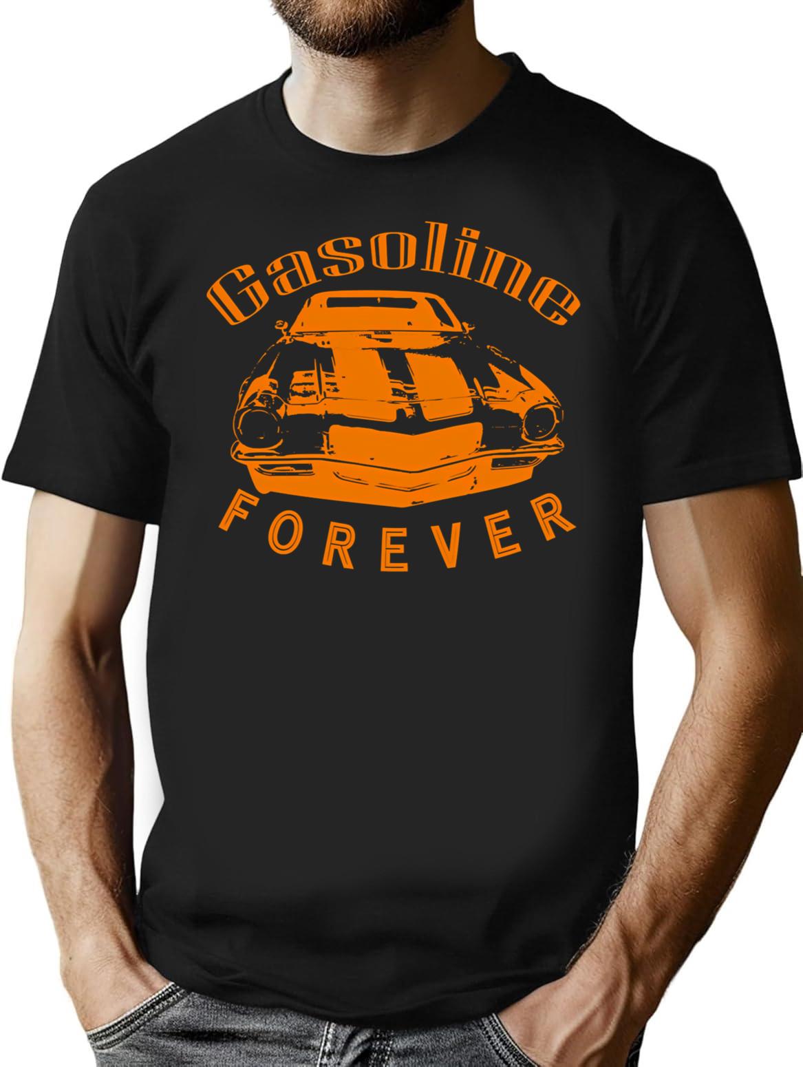 Gasoline Forever Distressed T-Shirt - Retro Graphic Tee for Men & Women - Black