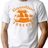 Gasoline Forever Distressed T-Shirt - Retro Graphic Tee for Men & Women - White