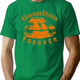 Gasoline Forever Distressed T-Shirt - Retro Graphic Tee for Men & Women - Green
