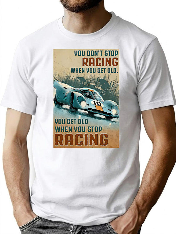 Get Old Car Racing T-Shirt - Retro Graphic Tee for Men & Women - White