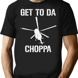 Get To Da Choppa Distressed T-Shirt - Retro Graphic Tee for Men & Women - Black