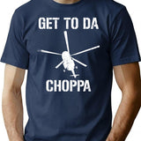 Get To Da Choppa Distressed T-Shirt - Retro Graphic Tee for Men & Women - Navy
