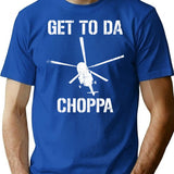 Get To Da Choppa Distressed T-Shirt - Retro Graphic Tee for Men & Women - Blue