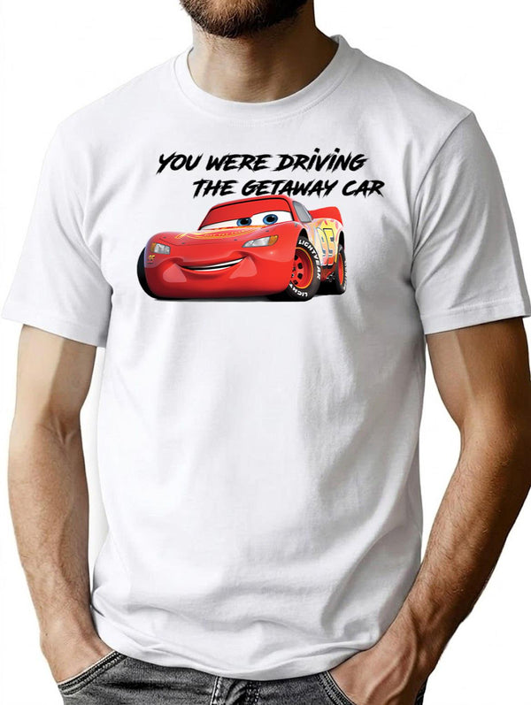 Getaway (race)car T-Shirt - Retro Graphic Tee for Men & Women - White