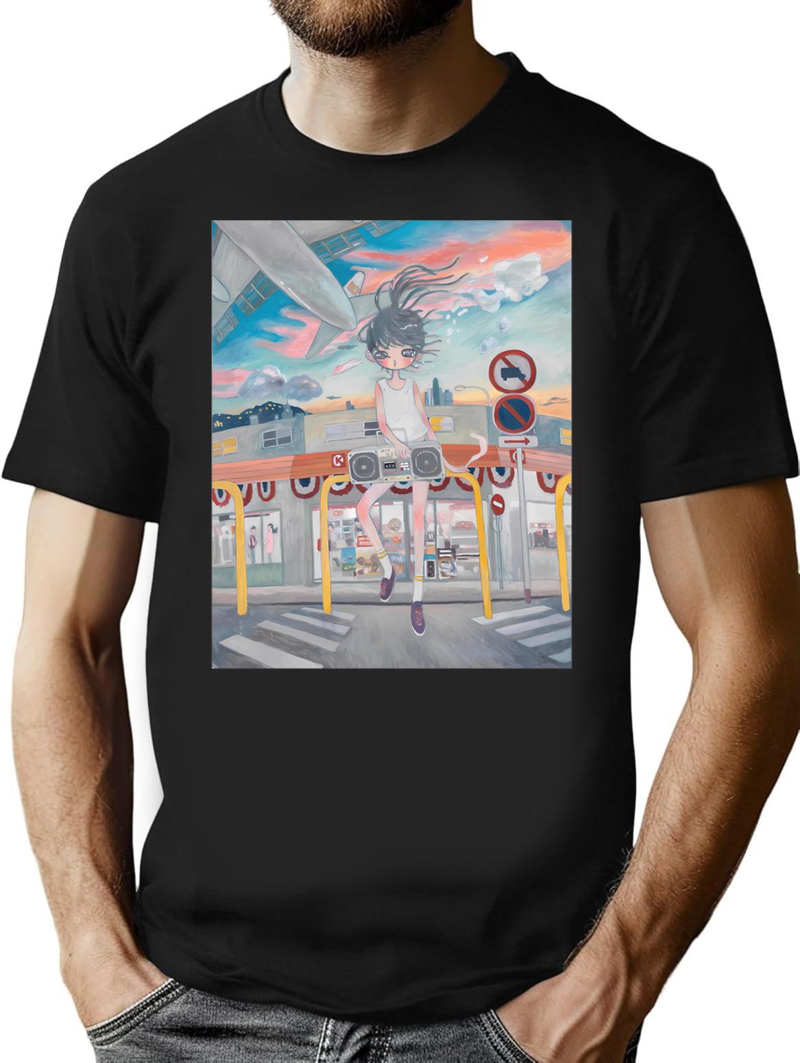 Girl With Radio Aya Takano T-Shirt - Retro Graphic Tee for Men & Women - Black