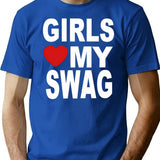 Girls Love My Swag T-Shirt - Retro Graphic Tee for Men & Women - Blue