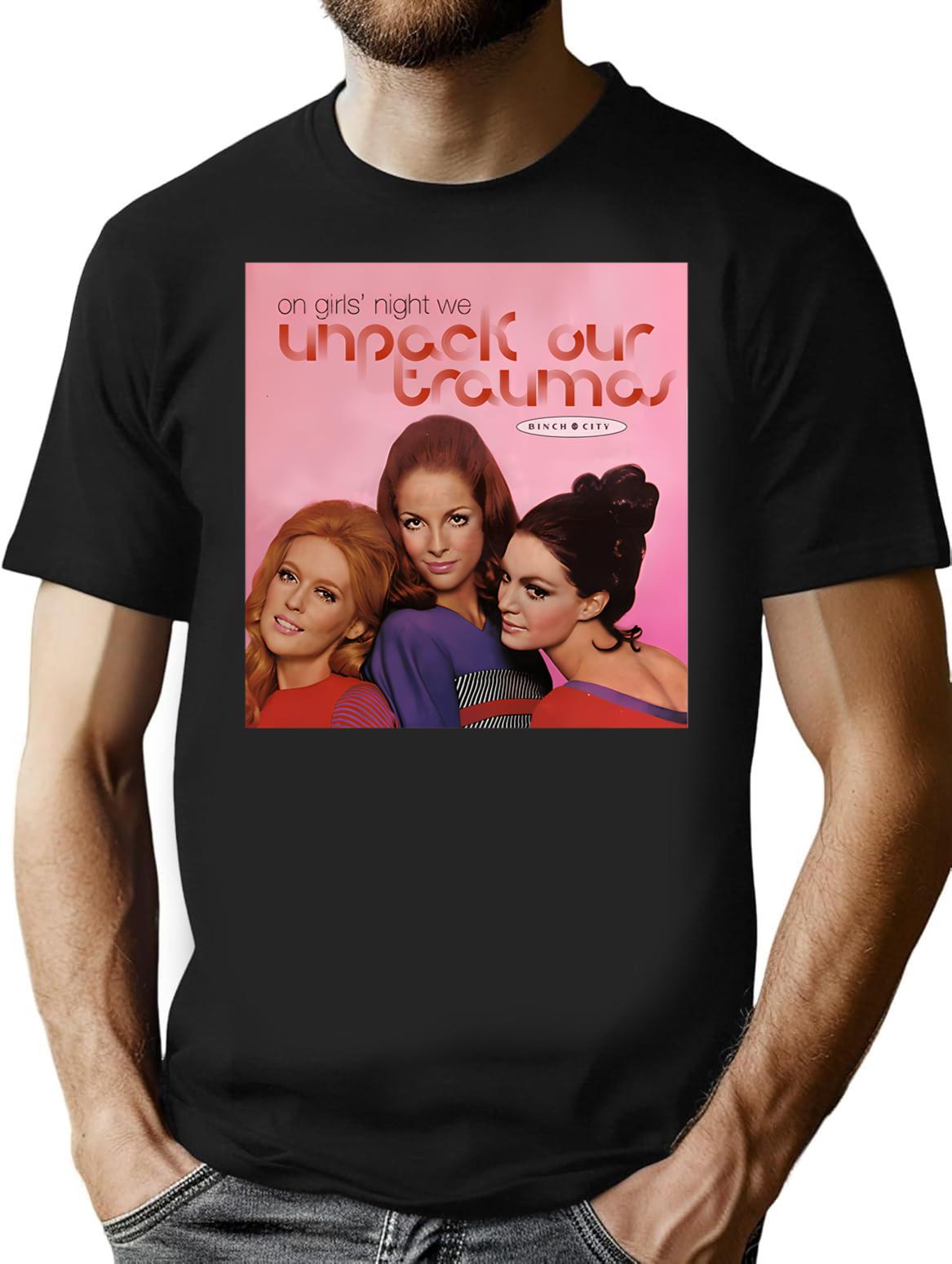Girls' Night T-Shirt - Retro Graphic Tee for Men & Women - Black