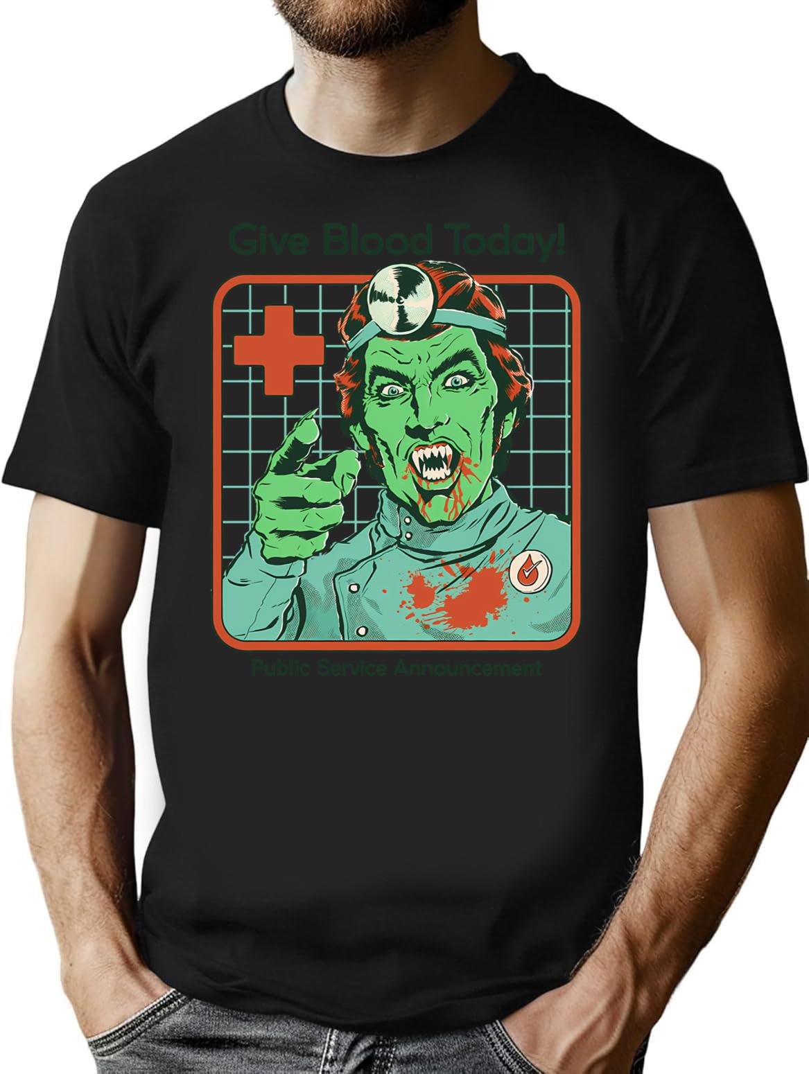 Give Blood Today T-Shirt - Retro Graphic Tee for Men & Women - Black