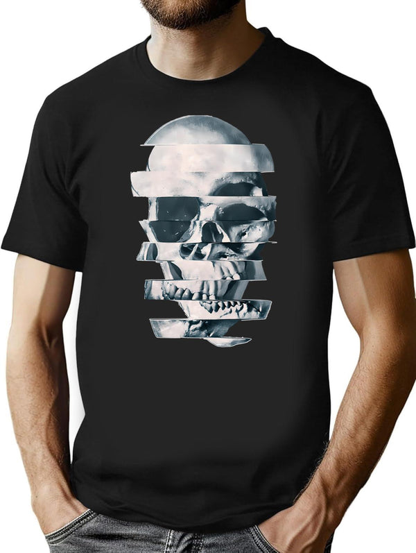 Glitch Skull Mono T-Shirt for Men & Women, T-Shirts Graphic Tee - Black