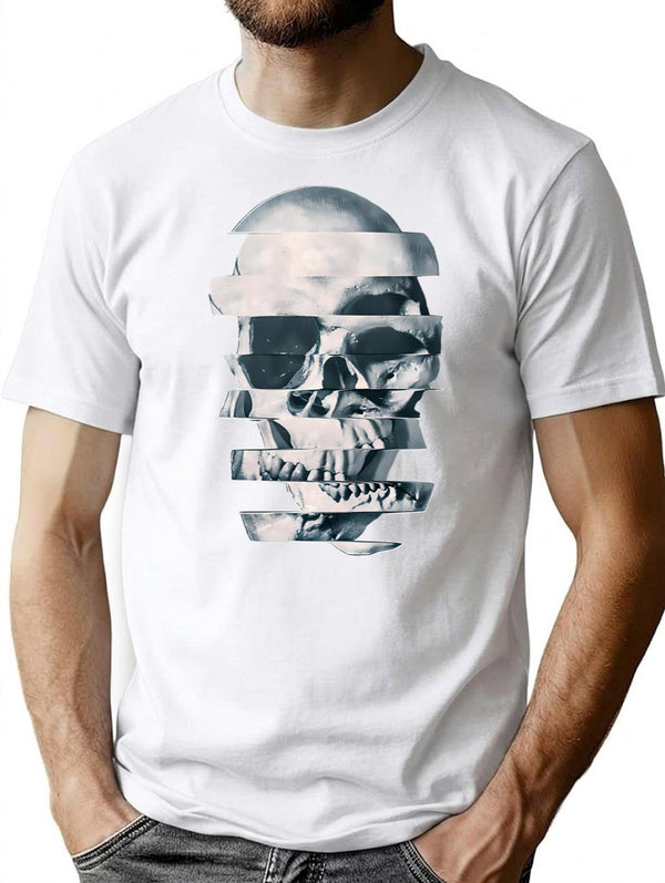 Glitch Skull Mono T-Shirt for Men & Women, T-Shirts Graphic Tee - White