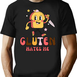 Gluten Hates Me Knife (retro) T-Shirt - Black