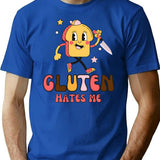 Gluten Hates Me Knife (retro) T-Shirt - Blue