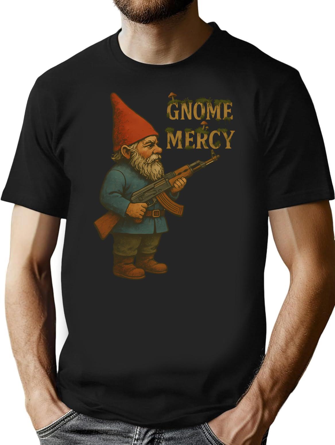 Gnome Mercy Ak47 T-Shirt - Retro Graphic Tee for Men & Women - Black