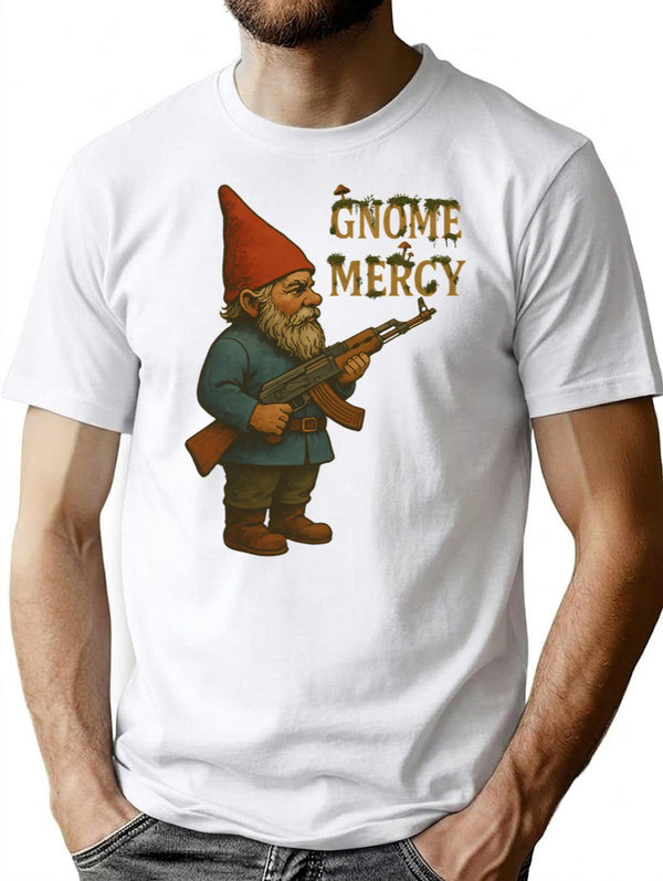 Gnome Mercy Ak47 T-Shirt - Retro Graphic Tee for Men & Women - White