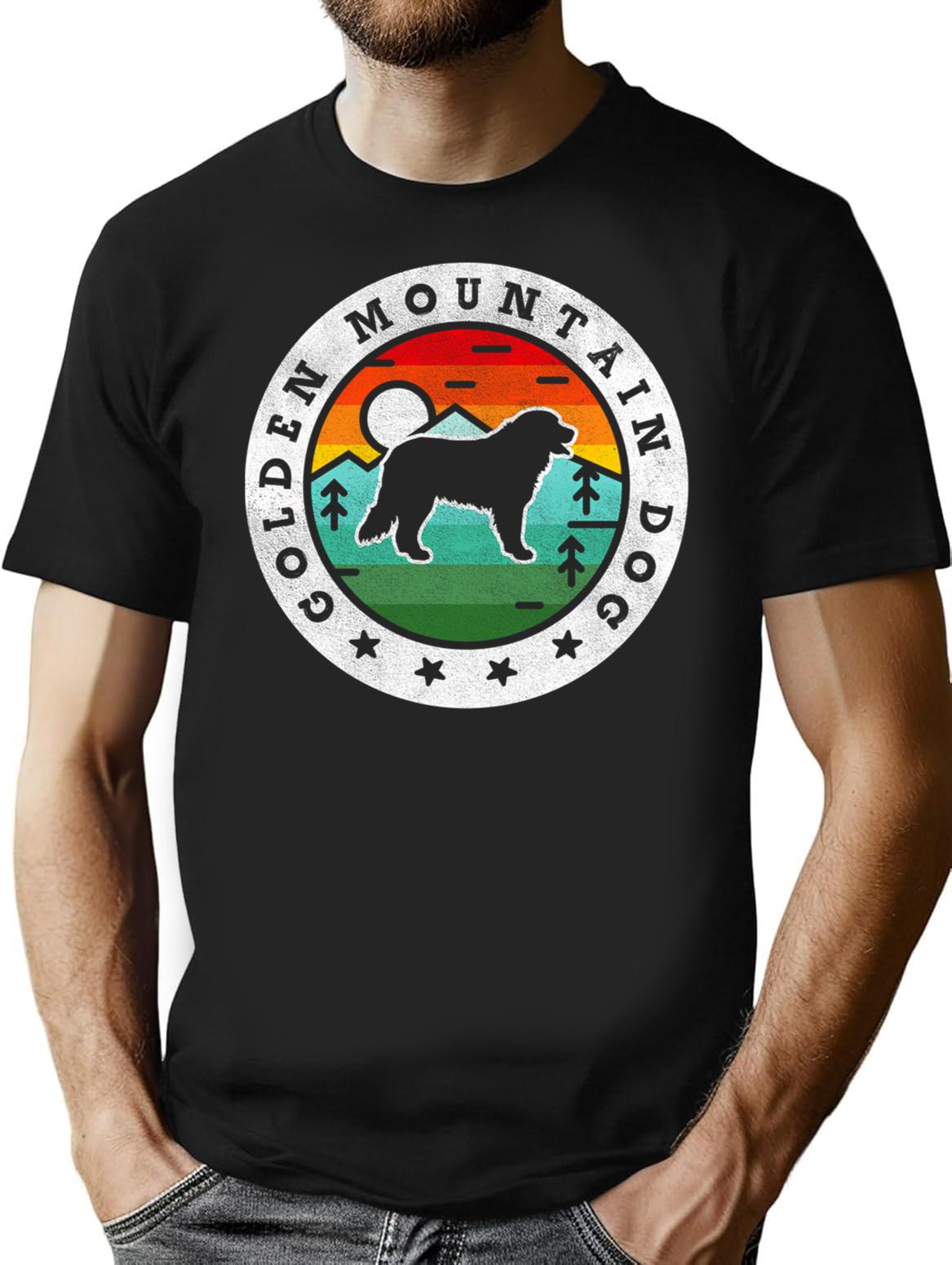 Golden Mountain Dog Summer Vintage T-Shirt - Retro Graphic Casual Tee - Black