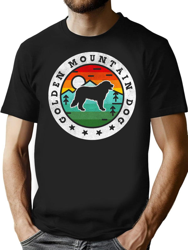 Golden Mountain Dog Summer Vintage T-Shirt - Retro Graphic Casual Tee - Black