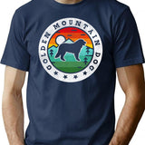 Golden Mountain Dog Summer Vintage T-Shirt - Retro Graphic Casual Tee - Navy
