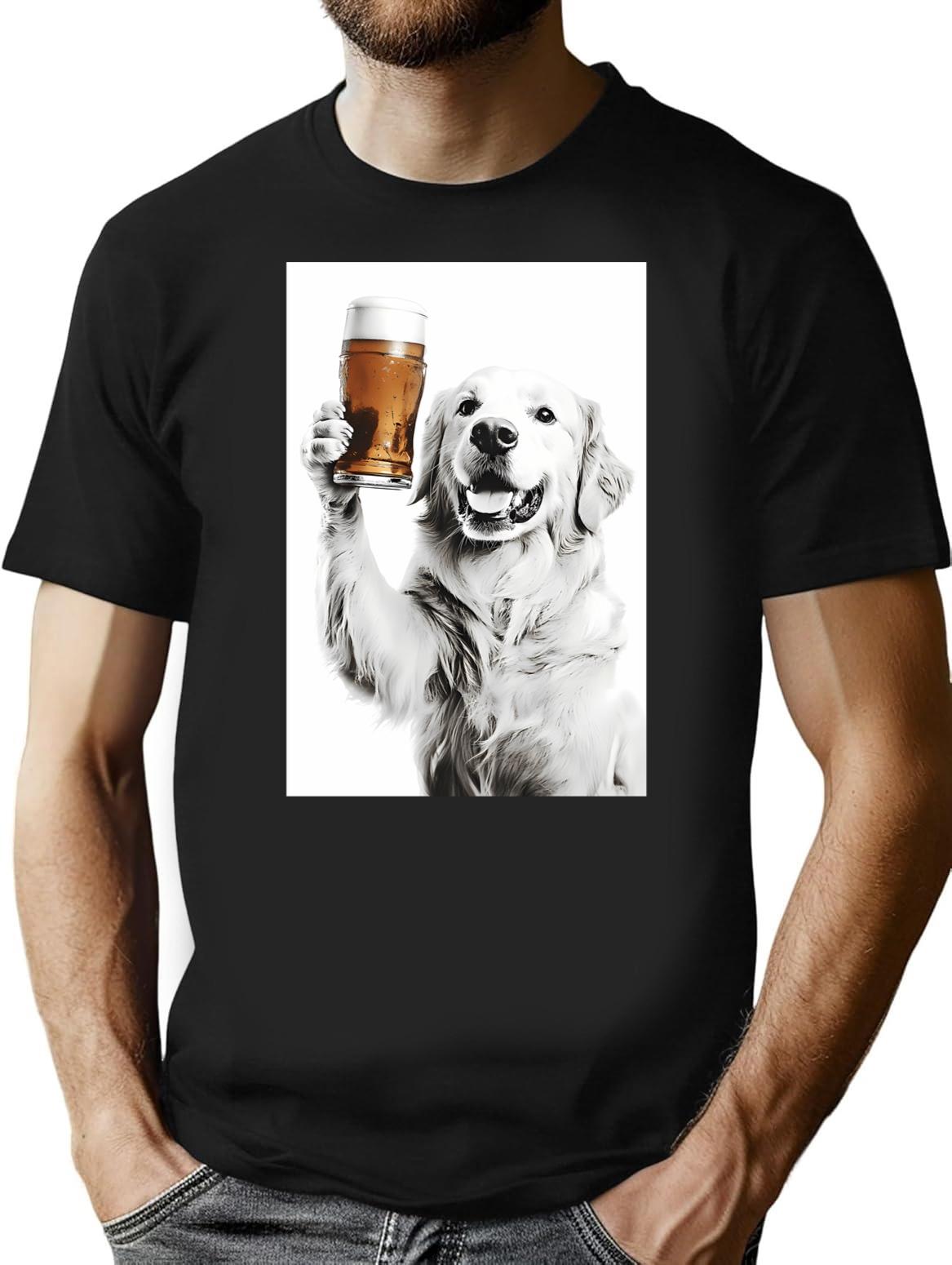 Golden Retriever Dog Drinking Beer Funny Beer Humor T-Shirt - Black