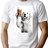 Golden Retriever Dog Drinking Beer Funny Beer Humor T-Shirt - White