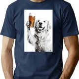 Golden Retriever Dog Drinking Beer Funny Beer Humor T-Shirt - Navy
