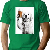 Golden Retriever Dog Drinking Beer Funny Beer Humor T-Shirt - Green