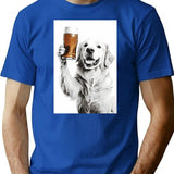 Golden Retriever Dog Drinking Beer Funny Beer Humor T-Shirt - Blue