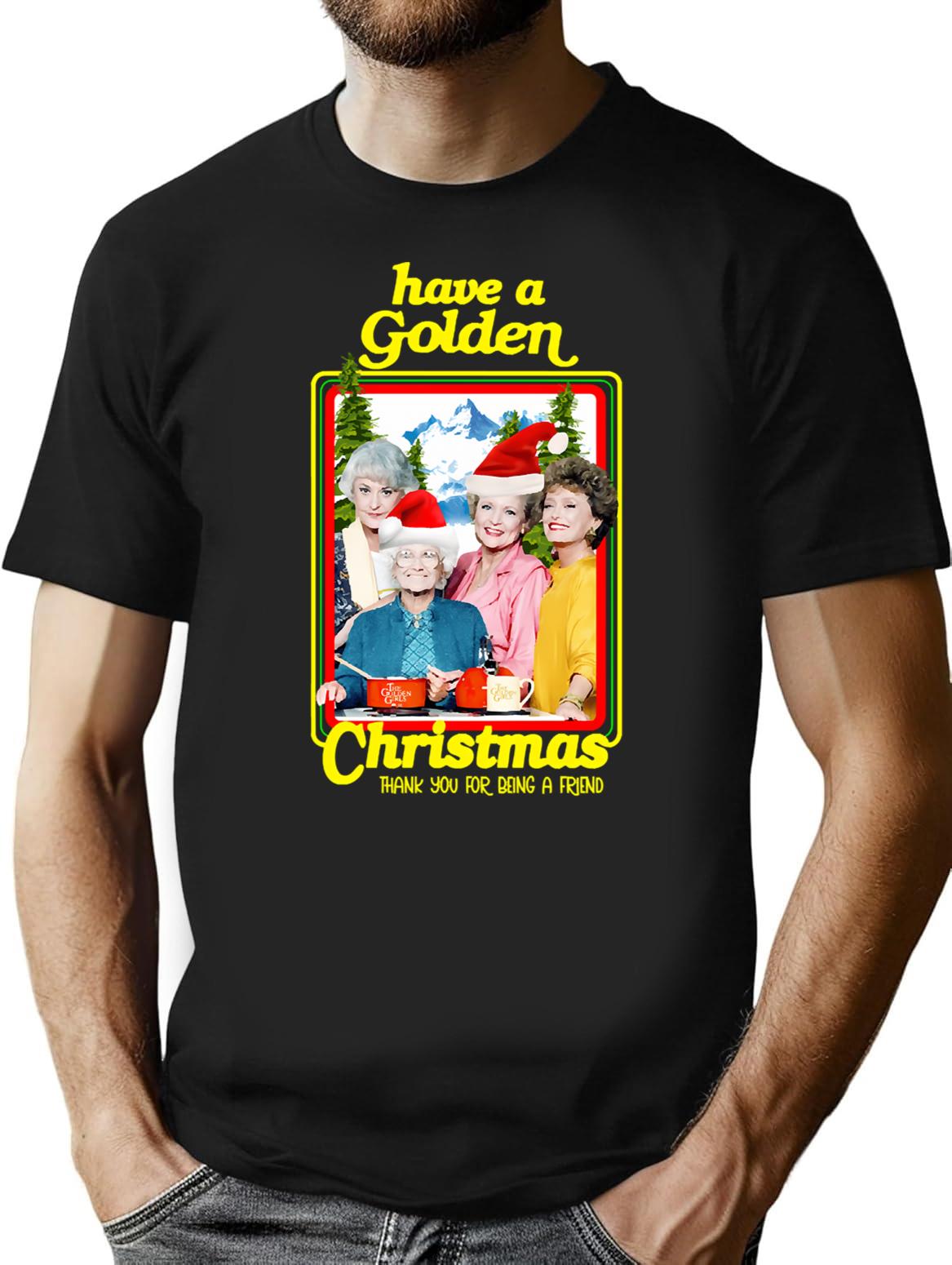 Golden Stay Christmas T-Shirt - Retro Graphic Tee for Men & Women - Black