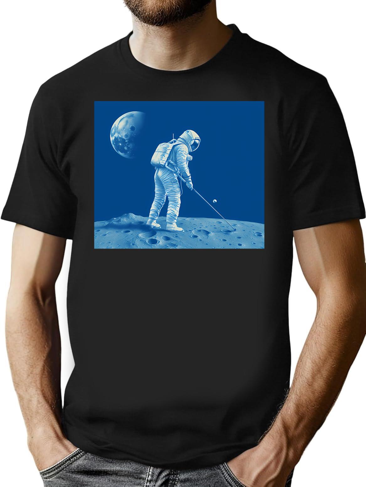 Golfing Astronaut T-Shirt - Retro Graphic Tee for Men & Women - Black