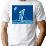 Golfing Astronaut T-Shirt - Retro Graphic Tee for Men & Women - White