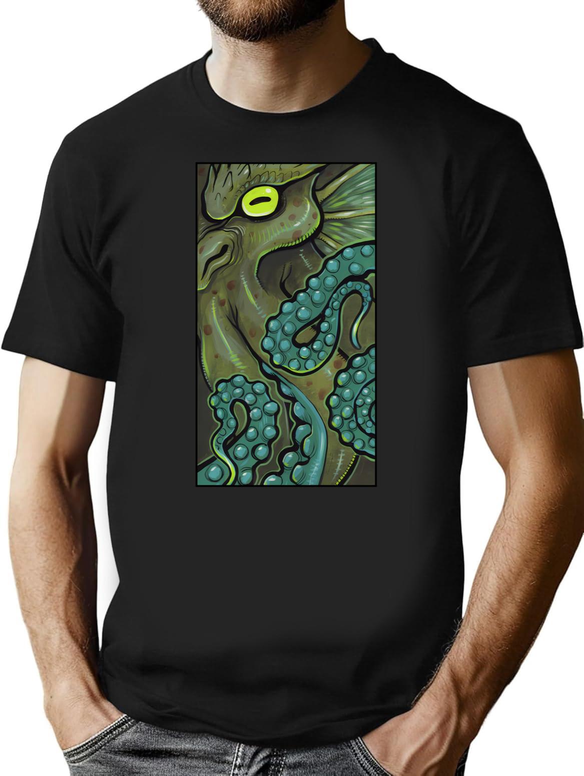 Green Cthulhu T-Shirt for Men & Women, T-Shirts Graphic Tee - Black