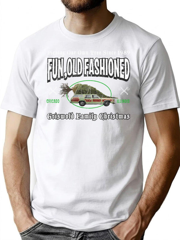 Griswold Fun Old Fashioned Christmas T-Shirt for Men & Women, T-Shirts Graphic Tee - White