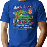 Han Island Tournament 1973 Worn Dks T-Shirt for Men & Women, T-Shirts Graphic Tee - Blue