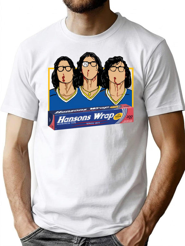 Hanson Brothers Hockey Slapshot Aluminum Foil T-Shirt for Men & Women, T-Shirts Graphic Tee - White
